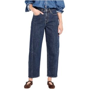 Old Navy Women's High Waisted Barrel Leg Ankle Jeans Dark Wash Denim Size 12